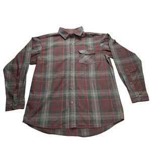 RedHead Plaid Button Down Mens Large Red Grey  Long Sleeve Flannel Style
